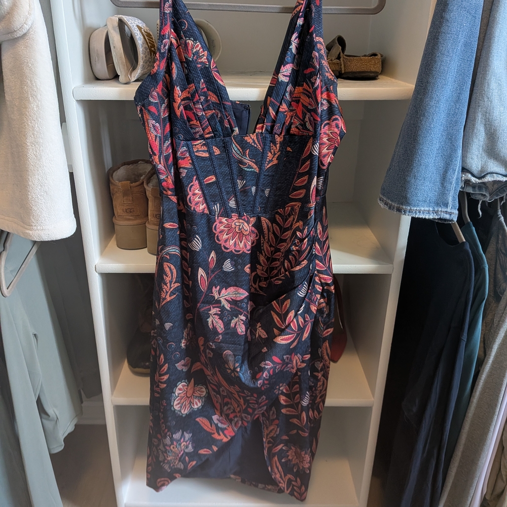 Floral Print Dress with Red and Blue Design